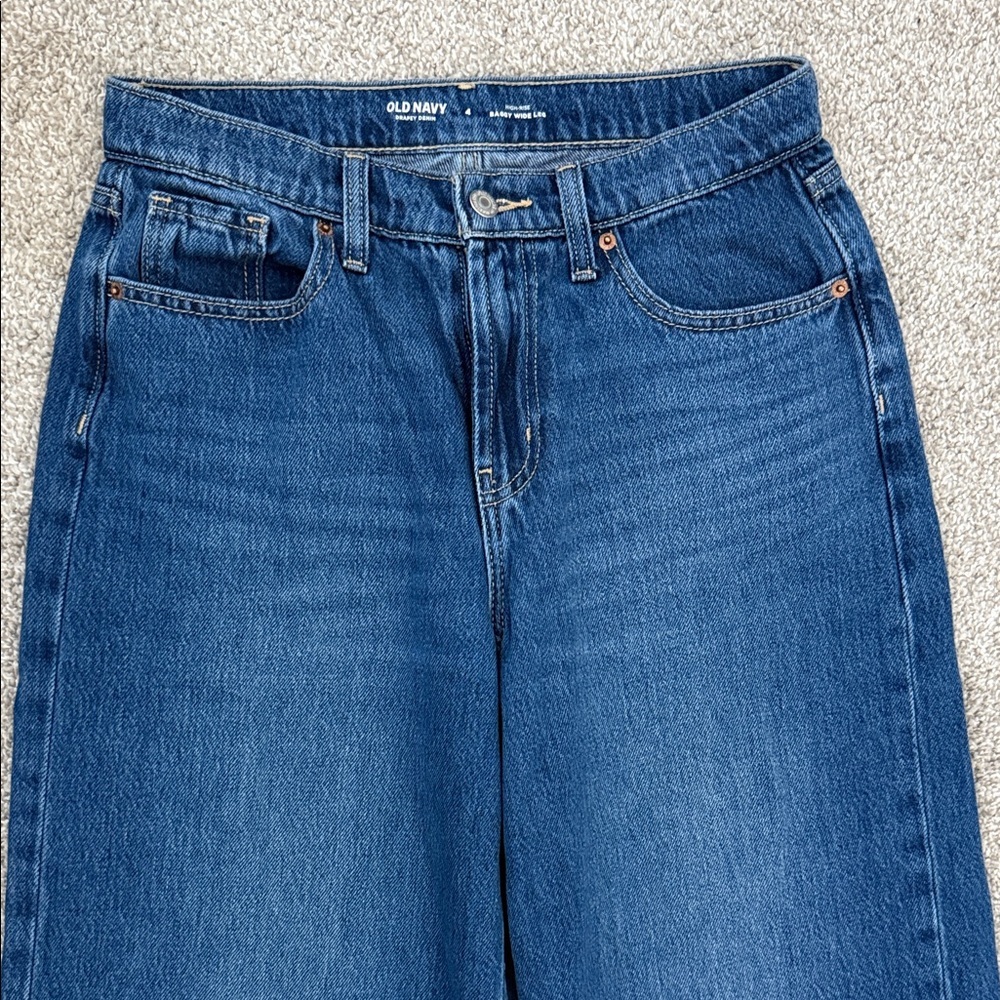 Old Navy high rise, baggy Wide Leg Blue Jeans - Picture 2 of 7